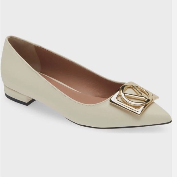 Valentino Shoes - VALENTINO BY MARIO VALENTINO FLORA LOGO BUCKLE POINTED TOE FLAT IN Cream